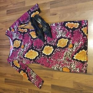 Snakeskin Print Knit Bodycon Sweater Dress Fuchsia Mustard Black